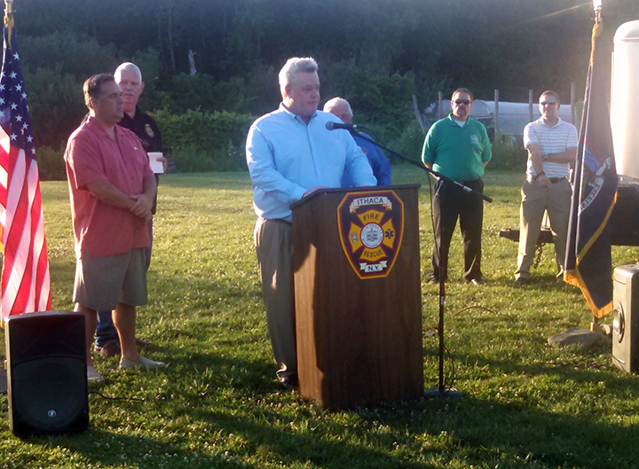 Buffalo President Tom Barrett describes the actions taken by Fire Fighter of the Year award winner Edmund Courtney Jr.